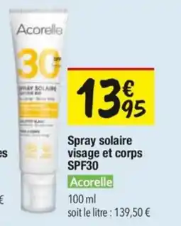 Les Comptoirs de la Bio Spray solaire visage et corps spf30 acorelle offre