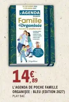 E.Leclerc La vie - agenda de poche famille organisée: bleu (edition 2027) offre