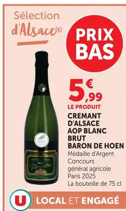 U Express Baron de hoen crémant d'alsace aop blanc brut offre