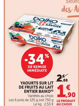 U Express Baiko yaourts sur lit de fruits au lait entier offre