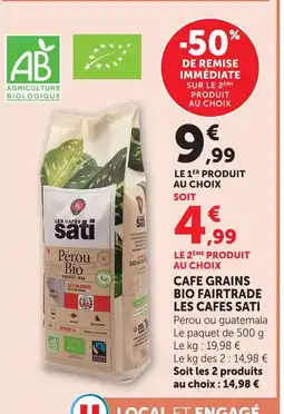 U Express Les cafes sati café grains bio fairtrade offre