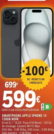 E.Leclerc Apple - smartphone iphone 15 128gb noir offre