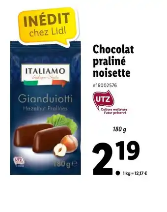 Lidl Chocolat praliné noisette offre