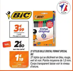 Netto BIC 27 stylos bille cristal format special offre