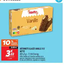 Netto NETTO Bâtonnets glacés vanille x12 offre