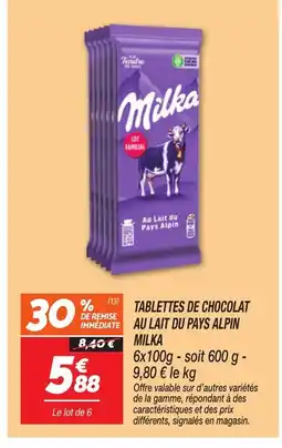 Netto MILKA Tablettes de chocolat au lait du pays alpin offre