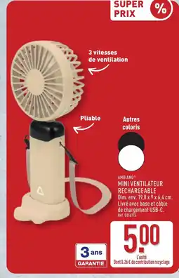 ALDI AMBIANO Mini ventilateur rechargeable offre