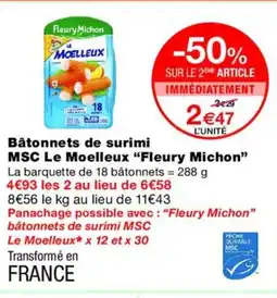 Monoprix FLEURY MICHON Bâtonnets de surimi MSC Le Moelleux offre