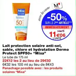 Monoprix MIXA Lait protection solaire anti-sel, sable, chlore et hydratation Dermo Protect SPF50+ offre