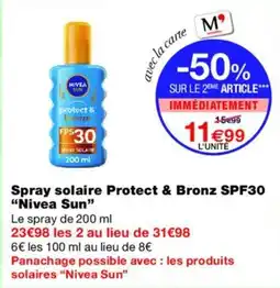 Monoprix NIVEA SUN Spray solaire Protect & Bronz SPF30 offre