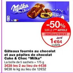 Monoprix MILKA Gâteaux fourrés au chocolat et aux pépites de chocolat Cake & Choc offre