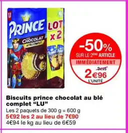 Monoprix LU Biscuits prince chocolat au blé complet offre