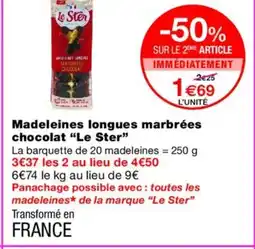 Monoprix LE STER Madeleines longues marbrées chocolat offre