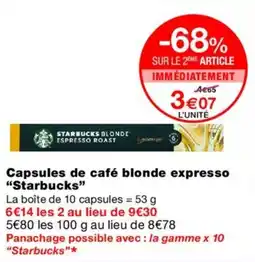 Monoprix STARBUCKS Capsules de café blonde expresso offre