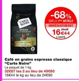 Monoprix CARTE NOIRE Café en grains espresso classique offre