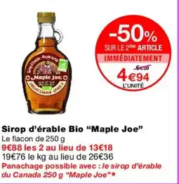 Monoprix MAPLE JOE Sirop d'érable Bio offre