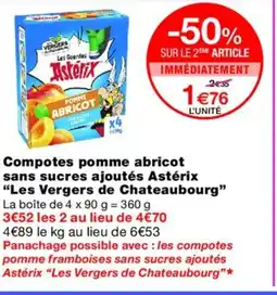 Monoprix LES VERGERS DE CHATEAUBOURG Compotes pomme abricot sans sucres ajoutés Astérix offre