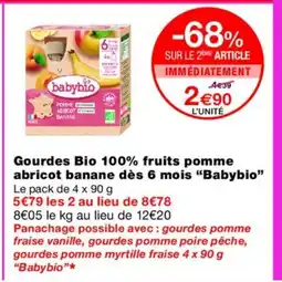 Monoprix BABYBIO Gourdes Bio 100% fruits pomme abricot banane dès 6 mois offre