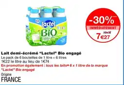 Monoprix LACTEL Lait demi-écrémé Bio engagé offre