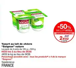 Monoprix SOIGNON Yaourt au lait de chèvre nature offre