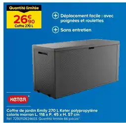 Castorama Keter coffre de jardin emily 270 l keter polypropylène coloris marron offre