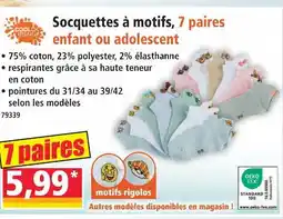 Norma Cool vibes socquettes à motifs, 7 paires enfant ou adolescent offre