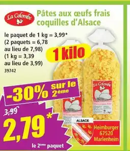 Norma La colombe pâtes aux œufs frais coquilles d'alsace offre