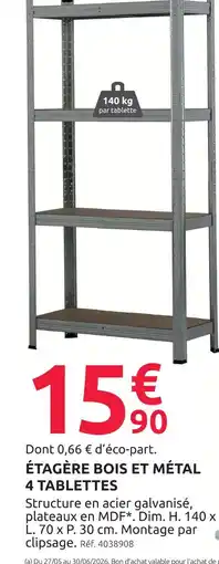 Mr Bricolage Étagère bois et métal 4 tablettes offre