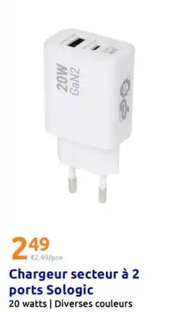 Action Chargeur secteur à 2 ports Sologic offre