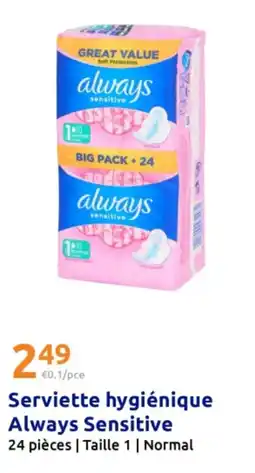 Action Serviette hygiénique always sensitive offre