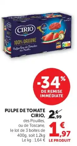 Super U PULPE DE TOMATE CIRIO, offre