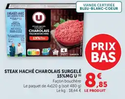 Super U STEAK HACHÉ CHAROLAIS SURGELÉ 15%MG U offre