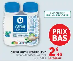 Super U CRÈME UHT U LEGÈRE 12% offre