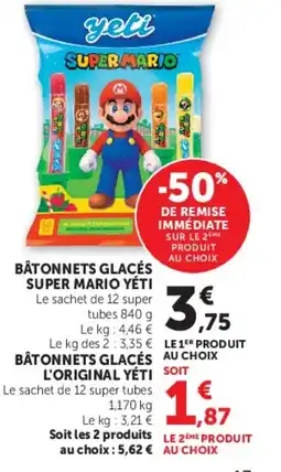 Super U BÂTONNETS GLACÉS SUPER MARIO YÉTI offre
