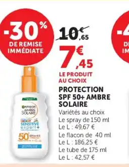 Super U Protection spf 50+ ambre solaire offre