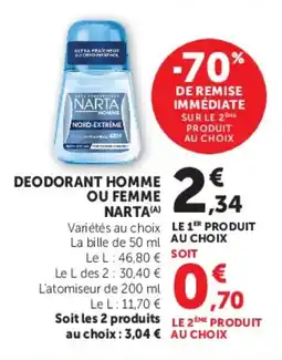 Super U Deodorant homme ou femme narta offre