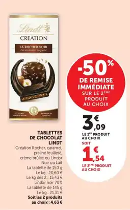 Super U Tablettes de chocolat lindt offre