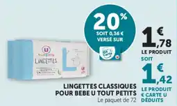 Super U Lingettes classiques pour bebe u tout petits offre