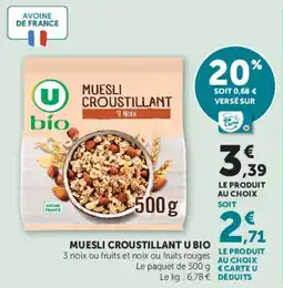 Super U Muesli croustillant u bio offre