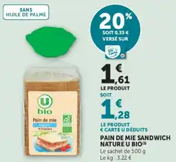 Super U Pain de mie sandwich nature u bio offre