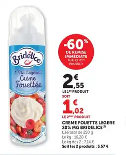 Super U Creme fouette legere 20% mg bridelice offre