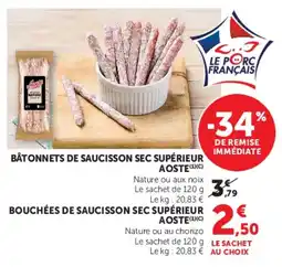 Super U Bâtonnets de saucisson sec supérieur aoste offre
