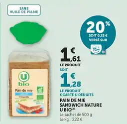 U Express Pain de mie sandwich nature u bio offre