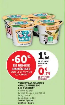 U Express Yaourts aromatises ou aux fruits bio les 2 vaches offre