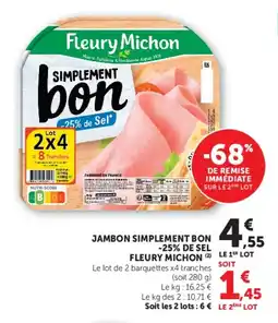 U Express Jambon simplement bon -25% de sel fleury michon offre