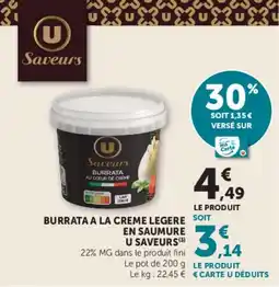 U Express Burrata a la creme legere en saumure u saveurs offre