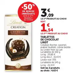 U Express Tablettes de chocolat lindt offre