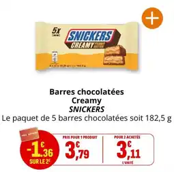 Coccimarket Barres chocolatées creamy snickers offre