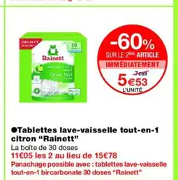 Monoprix RAINETT Tablettes lave-vaisselle tout-en-1 citron offre
