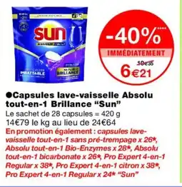 Monoprix SUN Capsules lave-vaisselle Absolu tout-en-1 Brillance offre